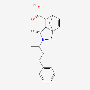 molecular formula C19H21NO4 B13357528 3-(1-Methyl-3-phenylpropyl)-4-oxo-10-oxa-3-azatricyclo[5.2.1.0~1,5~]dec-8-ene-6-carboxylic acid 