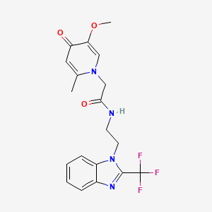 molecular formula C19H19F3N4O3 B13357549 2-(5-methoxy-2-methyl-4-oxopyridin-1(4H)-yl)-N-{2-[2-(trifluoromethyl)-1H-benzimidazol-1-yl]ethyl}acetamide 