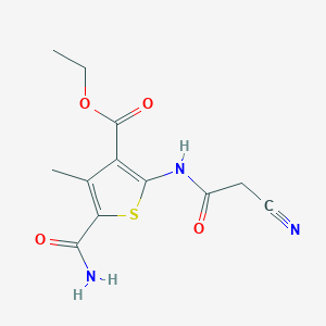 molecular formula C12H13N3O4S B1335758 Ethyl 5-(aminocarbonyl)-2-[(cyanoacetyl)amino]-4-methylthiophene-3-carboxylate CAS No. 514218-58-7