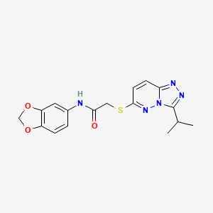 molecular formula C17H17N5O3S B13357583 N-(1,3-benzodioxol-5-yl)-2-{[3-(propan-2-yl)[1,2,4]triazolo[4,3-b]pyridazin-6-yl]sulfanyl}acetamide 