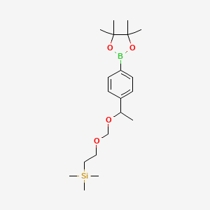 molecular formula C20H35BO4Si B13357600 Trimethyl(2-((1-(4-(4,4,5,5-tetramethyl-1,3,2-dioxaborolan-2-yl)phenyl)ethoxy)methoxy)ethyl)silane 