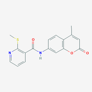 molecular formula C17H14N2O3S B13357611 N-(4-Methyl-2-oxo-2H-chromen-7-yl)-2-(methylthio)nicotinamide 