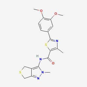 molecular formula C19H20N4O3S2 B13357613 2-(3,4-dimethoxyphenyl)-4-methyl-N-(2-methyl-2,6-dihydro-4H-thieno[3,4-c]pyrazol-3-yl)-1,3-thiazole-5-carboxamide 