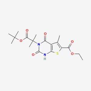 molecular formula C18H24N2O6S B13357732 Thieno[2,3-d]pyrimidine-3(2H)-acetic acid, 6-(ethoxycarbonyl)-1,4-dihydro-alpha,alpha,5-trimethyl-2,4-dioxo-, 1,1-dimethylethyl ester 