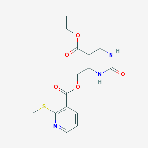 molecular formula C16H19N3O5S B13357743 Ethyl 4-methyl-6-{[2-(methylsulfanyl)pyridine-3-carbonyloxy]methyl}-2-oxo-1,2,3,4-tetrahydropyrimidine-5-carboxylate 