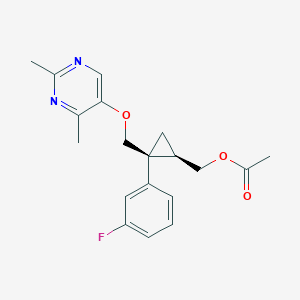 molecular formula C19H21FN2O3 B13357979 ((1R,2S)-2-(((2,4-Dimethylpyrimidin-5-yl)oxy)methyl)-2-(3-fluorophenyl)cyclopropyl)methyl acetate 