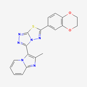 molecular formula C19H14N6O2S B13357989 3-[6-(2,3-Dihydro-1,4-benzodioxin-6-yl)[1,2,4]triazolo[3,4-b][1,3,4]thiadiazol-3-yl]-2-methylimidazo[1,2-a]pyridine 