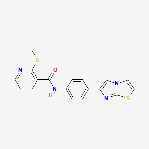 molecular formula C18H14N4OS2 B13358079 N-(4-(Imidazo[2,1-b]thiazol-6-yl)phenyl)-2-(methylthio)nicotinamide 