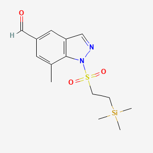 molecular formula C14H20N2O3SSi B13358137 7-Methyl-1-((2-(trimethylsilyl)ethyl)sulfonyl)-1H-indazole-5-carbaldehyde 