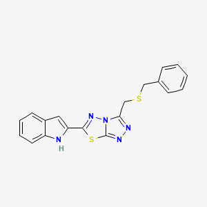 molecular formula C19H15N5S2 B13358142 2-{3-[(benzylsulfanyl)methyl][1,2,4]triazolo[3,4-b][1,3,4]thiadiazol-6-yl}-1H-indole 