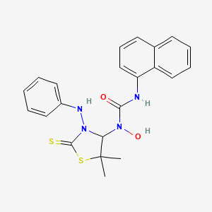 molecular formula C22H22N4O2S2 B13358240 N-(3-anilino-5,5-dimethyl-2-thioxo-1,3-thiazolidin-4-yl)-N-hydroxy-N'-(1-naphthyl)urea 