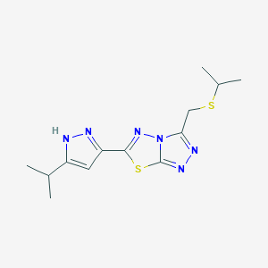 molecular formula C13H18N6S2 B13358374 isopropyl [6-(5-isopropyl-1H-pyrazol-3-yl)[1,2,4]triazolo[3,4-b][1,3,4]thiadiazol-3-yl]methyl sulfide 