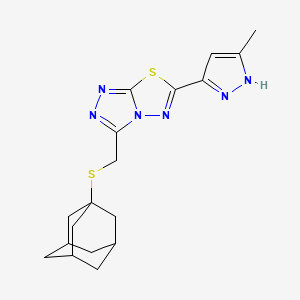 molecular formula C18H22N6S2 B13358420 3-[(1-adamantylsulfanyl)methyl]-6-(5-methyl-1H-pyrazol-3-yl)[1,2,4]triazolo[3,4-b][1,3,4]thiadiazole 