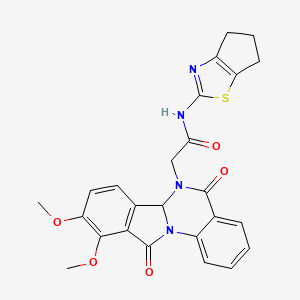 molecular formula C25H22N4O5S B13358571 N-(5,6-dihydro-4H-cyclopenta[d][1,3]thiazol-2-yl)-2-(9,10-dimethoxy-5,11-dioxo-6a,11-dihydroisoindolo[2,1-a]quinazolin-6(5H)-yl)acetamide 