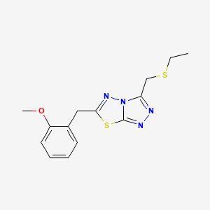 molecular formula C14H16N4OS2 B13358592 3-[(Ethylsulfanyl)methyl]-6-(2-methoxybenzyl)[1,2,4]triazolo[3,4-b][1,3,4]thiadiazole 