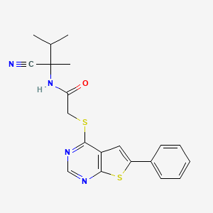 molecular formula C20H20N4OS2 B13358762 N-(1-cyano-1,2-dimethylpropyl)-2-({6-phenylthieno[2,3-d]pyrimidin-4-yl}sulfanyl)acetamide 