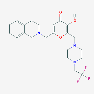 molecular formula C22H26F3N3O3 B13358775 6-(3,4-dihydroisoquinolin-2(1H)-ylmethyl)-3-hydroxy-2-{[4-(2,2,2-trifluoroethyl)piperazin-1-yl]methyl}-4H-pyran-4-one 