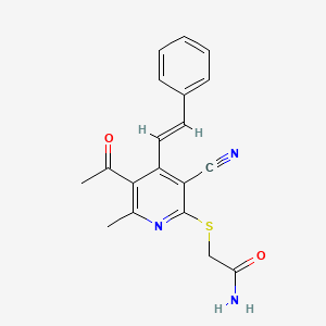 2-({5-acetyl-3-cyano-6-methyl-4-[(E)-2-phenylethenyl]-2-pyridinyl}sulfanyl)acetamide