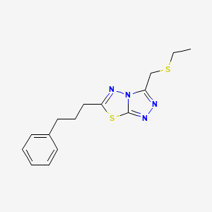 molecular formula C15H18N4S2 B13358818 3-[(Ethylsulfanyl)methyl]-6-(3-phenylpropyl)[1,2,4]triazolo[3,4-b][1,3,4]thiadiazole 