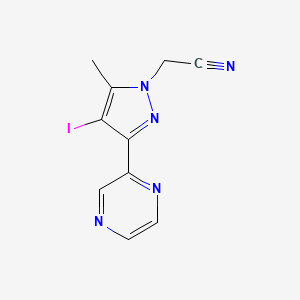 molecular formula C10H8IN5 B13358876 2-(4-iodo-5-methyl-3-(pyrazin-2-yl)-1H-pyrazol-1-yl)acetonitrile 