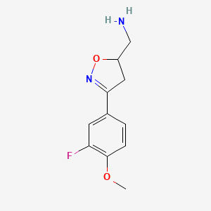 molecular formula C11H13FN2O2 B13358894 (3-(3-Fluoro-4-methoxyphenyl)-4,5-dihydroisoxazol-5-yl)methanamine 