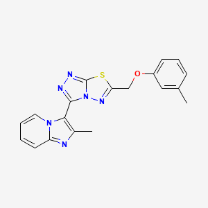 molecular formula C19H16N6OS B13358938 2-Methyl-3-{6-[(3-methylphenoxy)methyl][1,2,4]triazolo[3,4-b][1,3,4]thiadiazol-3-yl}imidazo[1,2-a]pyridine 