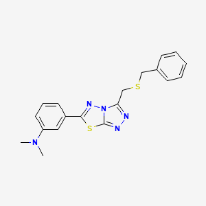 molecular formula C19H19N5S2 B13358972 3-{3-[(benzylsulfanyl)methyl][1,2,4]triazolo[3,4-b][1,3,4]thiadiazol-6-yl}-N,N-dimethylaniline 