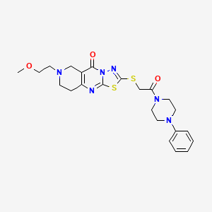 molecular formula C23H28N6O3S2 B13359056 7-(2-methoxyethyl)-2-{[2-oxo-2-(4-phenyl-1-piperazinyl)ethyl]sulfanyl}-6,7,8,9-tetrahydro-5H-pyrido[4,3-d][1,3,4]thiadiazolo[3,2-a]pyrimidin-5-one 