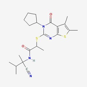 N-(1-cyano-1,2-dimethylpropyl)-2-({3-cyclopentyl-5,6-dimethyl-4-oxo-3H,4H-thieno[2,3-d]pyrimidin-2-yl}sulfanyl)propanamide