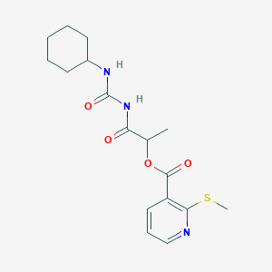 molecular formula C17H23N3O4S B13359101 1-(3-Cyclohexylureido)-1-oxopropan-2-yl 2-(methylthio)nicotinate 