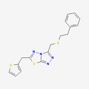 molecular formula C17H16N4S3 B13359105 3-{[(2-Phenylethyl)sulfanyl]methyl}-6-(2-thienylmethyl)[1,2,4]triazolo[3,4-b][1,3,4]thiadiazole 