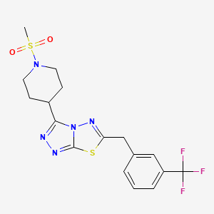 molecular formula C17H18F3N5O2S2 B13359148 3-[1-(Methylsulfonyl)-4-piperidinyl]-6-[3-(trifluoromethyl)benzyl][1,2,4]triazolo[3,4-b][1,3,4]thiadiazole 