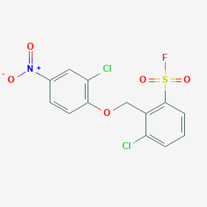 molecular formula C13H8Cl2FNO5S B13359200 Benzenesulfonylfluoride, 3-chloro-2-[(2-chloro-4-nitrophenoxy)methyl]- CAS No. 30885-52-0