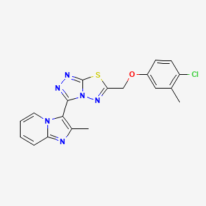 molecular formula C19H15ClN6OS B13359328 3-{6-[(4-Chloro-3-methylphenoxy)methyl][1,2,4]triazolo[3,4-b][1,3,4]thiadiazol-3-yl}-2-methylimidazo[1,2-a]pyridine 