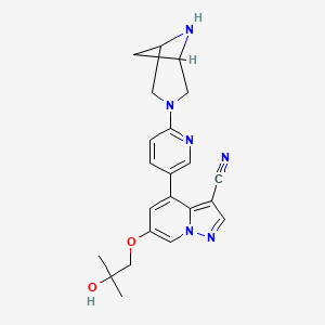 molecular formula C22H24N6O2 B13359393 4-(6-(3,6-Diazabicyclo[3.1.1]heptan-3-yl)pyridin-3-yl)-6-(2-hydroxy-2-methylpropoxy)pyrazolo[1,5-a]pyridine-3-carbonitrile 