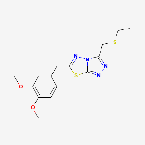 molecular formula C15H18N4O2S2 B13359473 6-(3,4-Dimethoxybenzyl)-3-[(ethylsulfanyl)methyl][1,2,4]triazolo[3,4-b][1,3,4]thiadiazole 