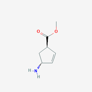 molecular formula C7H11NO2 B13359587 rel-(1R,4R)-Methyl 4-aminocyclopent-2-enecarboxylate 