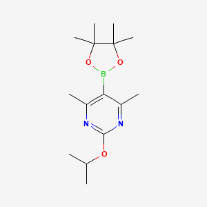 molecular formula C15H25BN2O3 B13359649 2-Isopropoxy-4,6-dimethyl-5-(4,4,5,5-tetramethyl-1,3,2-dioxaborolan-2-yl)pyrimidine 