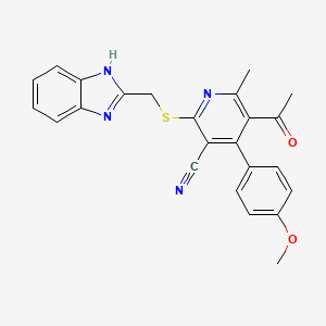 molecular formula C24H20N4O2S B13359696 5-acetyl-2-[(1H-benzimidazol-2-ylmethyl)sulfanyl]-4-(4-methoxyphenyl)-6-methylnicotinonitrile 