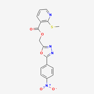 molecular formula C16H12N4O5S B13359765 (5-(4-Nitrophenyl)-1,3,4-oxadiazol-2-yl)methyl 2-(methylthio)nicotinate 