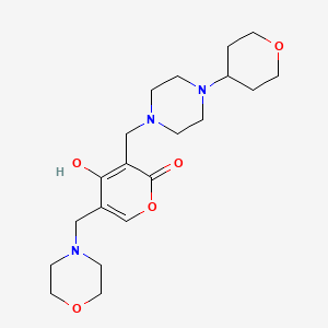 molecular formula C20H31N3O5 B13359907 2-hydroxy-5-(morpholin-4-ylmethyl)-3-{[4-(tetrahydro-2H-pyran-4-yl)piperazin-1-yl]methyl}-4H-pyran-4-one 