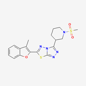 molecular formula C18H19N5O3S2 B13360041 6-(3-Methyl-1-benzofuran-2-yl)-3-[1-(methylsulfonyl)-3-piperidinyl][1,2,4]triazolo[3,4-b][1,3,4]thiadiazole 