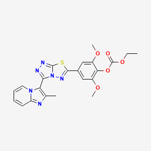 molecular formula C22H20N6O5S B13360044 2,6-Dimethoxy-4-[3-(2-methylimidazo[1,2-a]pyridin-3-yl)[1,2,4]triazolo[3,4-b][1,3,4]thiadiazol-6-yl]phenyl ethyl carbonate 