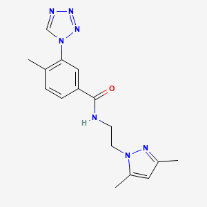 molecular formula C16H19N7O B13360126 N-[2-(3,5-dimethyl-1H-pyrazol-1-yl)ethyl]-4-methyl-3-(1H-tetrazol-1-yl)benzamide 