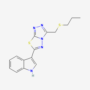 molecular formula C15H15N5S2 B13360190 3-{3-[(propylsulfanyl)methyl][1,2,4]triazolo[3,4-b][1,3,4]thiadiazol-6-yl}-1H-indole 