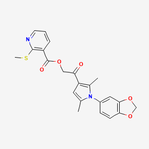 molecular formula C22H20N2O5S B13360245 2-(1-(Benzo[d][1,3]dioxol-5-yl)-2,5-dimethyl-1H-pyrrol-3-yl)-2-oxoethyl 2-(methylthio)nicotinate 