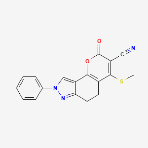 molecular formula C18H13N3O2S B13360350 4-(Methylsulfanyl)-2-oxo-8-phenyl-2,5,6,8-tetrahydropyrano[2,3-e]indazole-3-carbonitrile 