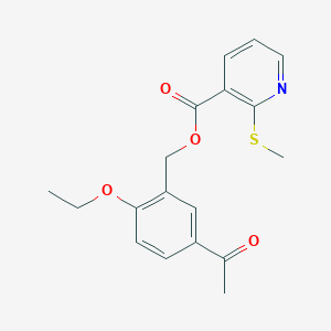 molecular formula C18H19NO4S B13360420 (5-Acetyl-2-ethoxyphenyl)methyl 2-(methylsulfanyl)pyridine-3-carboxylate 