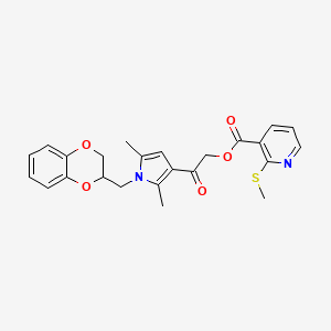 molecular formula C24H24N2O5S B13360526 2-(1-((2,3-Dihydrobenzo[b][1,4]dioxin-2-yl)methyl)-2,5-dimethyl-1H-pyrrol-3-yl)-2-oxoethyl 2-(methylthio)nicotinate 