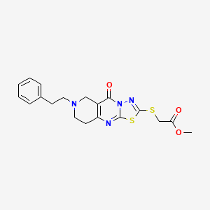 molecular formula C19H20N4O3S2 B13360781 methyl {[5-oxo-7-(2-phenylethyl)-6,7,8,9-tetrahydro-5H-pyrido[4,3-d][1,3,4]thiadiazolo[3,2-a]pyrimidin-2-yl]sulfanyl}acetate 